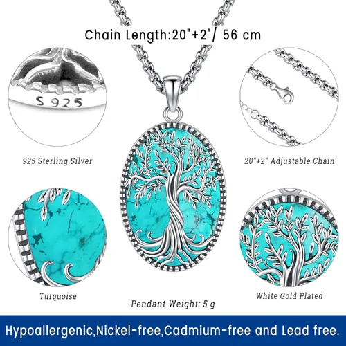 Vista 151 de Joyas de turquesa para mujeres y hombres de plata de ley 925 con colgante de urna para cenizas, collar con medallón de imagen, martillo de Thor