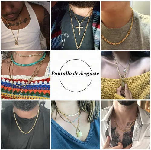 Vista 2 de Cadena de cuerda chapada en oro real de 18 quilates, 0.059 a 0.098 a 0.197 pulgadas, acero inoxidable, cadena trenzada, collar para hombres