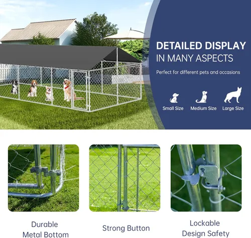 Vista 5 de Petony 236" x 118" Recinto para Perros al Aire Libre Perrera Resistente para Perros Casa Perrera de Malla Jaula Grande para Perros Perrera