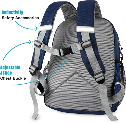 Vista 4 de STEAMEDBUN Mochila infantil para niños, Azul oscuro y rojo, Colorido