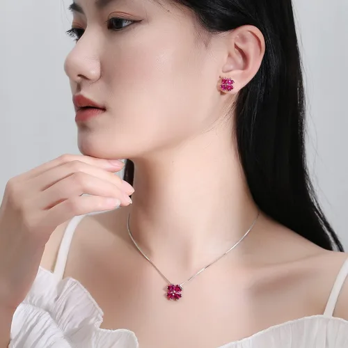 Vista 5 de JIANGXIN Collar con colgante hecho a mano de plata de ley 925 con piedra natal colorida para mujer, trébol de cuatro hojas de la suerte, joyería