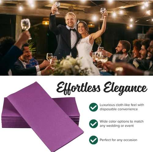 Vista 3 de SimuLinen Servilletas de Cena Desechables Amethyst - Servilletas de Papel Moradas con Sensación de Lino Similar a Tela para Bodas, de Lujo 16"x16