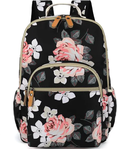 Vista 57 de Leaper Mochila para laptop para mujer: linda mochila floral para escuela, universidad, viajes, trabajo, mochila ligera para niños, Negro margarita