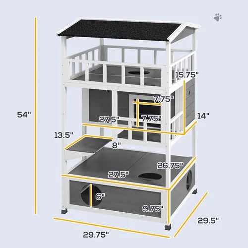 Vista 3 de Robust Multi-Story Cat Condo Featuring Asphalt Roof, Escape Doors, Jumping Platform, Durable Material, Light Gray Exterior