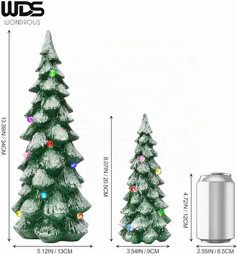 Vista 3 de WDS WONDROUS - Figura de árbol de Navidad verde iluminado, 2 piezas de árboles de Navidad with Lights, Xmas Tree Figurines for Tabletop Mantel Shelf