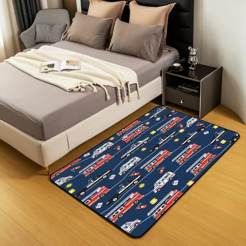 Vista 5 de jejeloiu Alfombra decorativa de camión de bomberos de 4 x 5 pulgadas, para sala de estar, automóvil, policía, bombero, interior, automóvil Multi 03