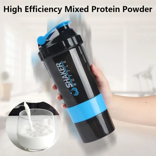 Vista 3 de XSUPER Botella Agitadora, Botella Agitadora a Prueba de Fugas para Mezclas de Proteínas, 16oz Vaso de 3 Capas Desenroscable con Almacenamiento