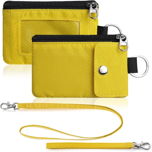 Vista 26 de Artpaxy Cartera minimalista para hombres y mujeres, llavero con bloqueo RFID, con cremallera, pequeña cartera con ventana de identificación, 2