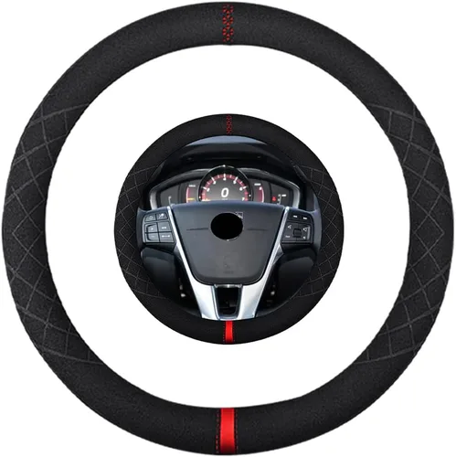 Vista 45 de Funda de volante de gamuza de 14 pulgadas, compatible con Tesla Model 3 Model Y, funda de volante deportiva de cuero gamuza antideslizante
