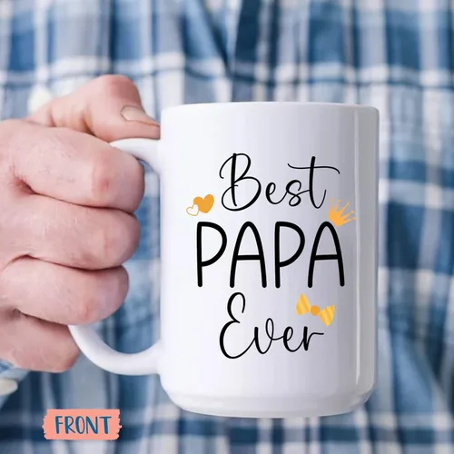Vista 2 de Taza con texto en inglés "Best Papa Ever", tazas personalizadas para papá, tazas con foto personalizadas, regalos de hijo, hija, niños, taza