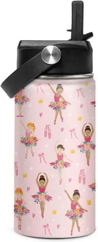 Vista 32 de SANDJEST Botella de agua para niños con tapa con pajilla, botellas de agua de acero inoxidable con aislamiento del alfabeto de 12 onzas para niños