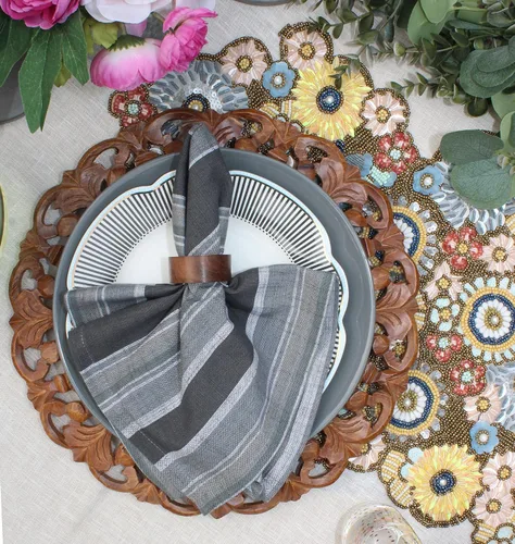 Vista 4 de COTTON CRAFT Servilletas de tela – Juego de 12 servilletas de cena de algodón puro tejido slub – Servilletas gruesas, duraderas, absorbentes Rayas