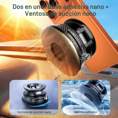 Vista 4 de Soporte magnético negro para teléfono para coche, ajustable en 360° Vacuum Suction & 3000gf Magnet,360° Adjustable Dashboard Mount,Compatible with