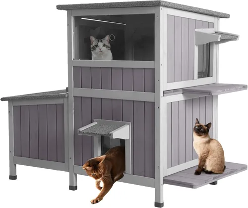 Vista 7 de Aivituvin Casa para gatos climatizada para gatos exteriores, resistente a la intemperie y aislada, casa para gatos con alfombrilla térmica, refugio