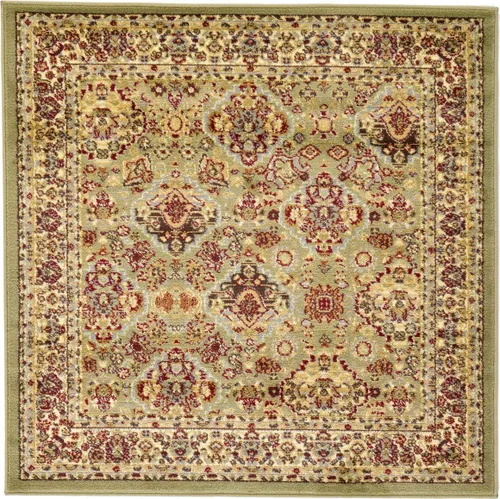 Vista 14 de Unique Loom - Colección Voyage - Alfombra redonda tradicional oriental, marrón, Polipropileno, verde claro/azul claro