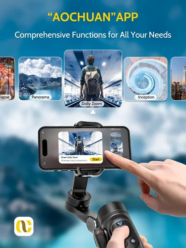 Vista 7 de AOCHUAN Estabilizador de cardán para iPhone Gimbal con carga inalámbrica Smartphone para iPhone 15 Pro Max/Android plegable de 3 ejes Estabilizador