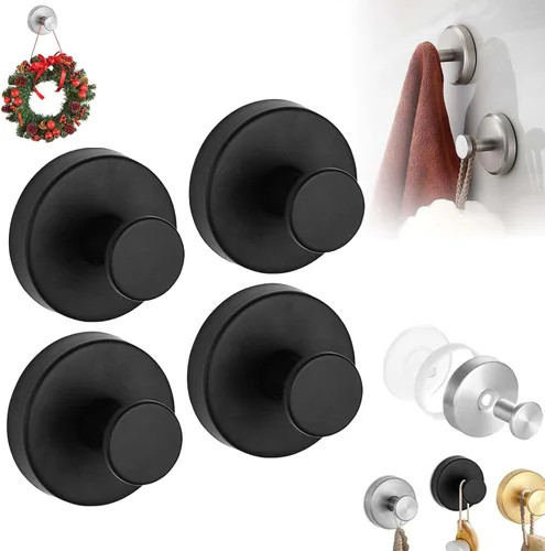 Vista 7 de Suction Cup Hooks for Wreaths on Glass, No-Drill Shower Hooks (Silver,6PCS)