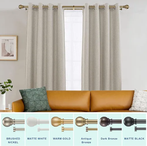 Vista 6 de Barras de cortina dobles con soportes de aluminio para ramo y remates redondos, barras de cortina de bronce antiguo para ventanas de 28 a 48