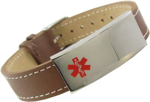 Vista 5 de Pulsera de cuero de la identificación médica, placa de identificación de acero