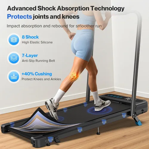 Vista 10 de Cardirun Almohadilla para caminar con 10% de inclinación, 4 en 1 plegable caminadora con barra de mango para espacios pequeños en el hogar, 3.0 HP