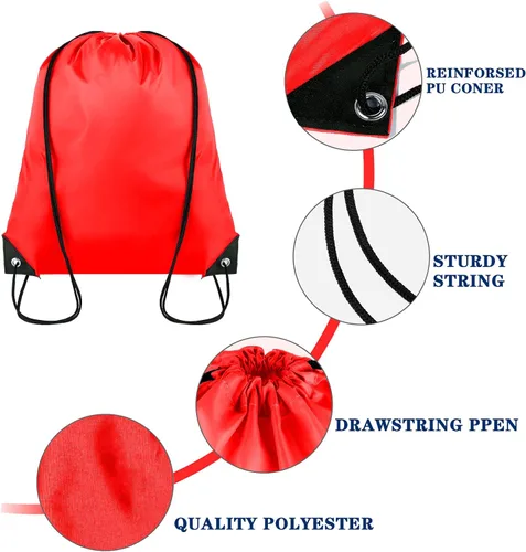 Vista 2 de Grneric 100 unidades de mochila con cordón a granel Cinch Sackpack Ployster Bolsas con cordón para gimnasio fiesta viaje, Rojo -, Classic