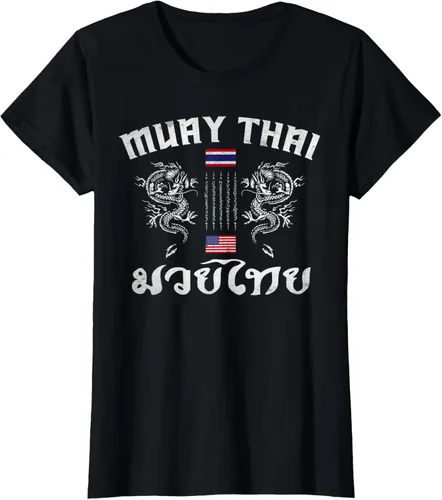 Vista 46 de Camiseta de equipo de entrenamiento de boxeo Muay Thai con bandera estadounidense de Tailandia, Negro, S