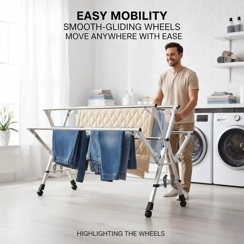 Vista 5 de This Adjustable Foldable Clothes Drying Rack, Stainless Steel Laundry Drying Rack, Heavy Duty Garment Rack, Indoor Clothesline, Space Saving