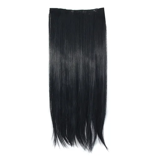 Vista 3 de MapofBeauty Extensiones de cabello largo y recto con clip de 24 pulgadas (negro)