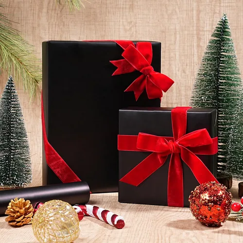 Vista 4 de LaRibbons Papel de regalo negro, rollo de papel de regalo de metal mate de color sólido, 17 pulgadas x 33 pies, papel de regalo para Navidad, día