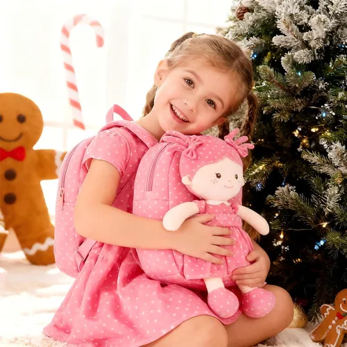 Vista 7 de Onetoo Mochila para niños pequeños, regalos de regreso a clases, mochilas para niñas y niños con muñecas de bebé ligeras y suaves en vestido