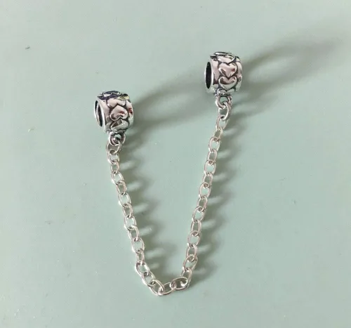 Vista 4 de Dije con cadena de seguridad, con corazón de plata de ley 925, compatible con pulseras y collares Pandora