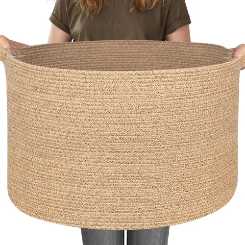 Vista 18 de MEGASKET Cesta grande de manta negra, 22 x 22 x 14 pulgadas, contenedor de cuerda tejida para almacenamiento, caja de almacenamiento de juguetes