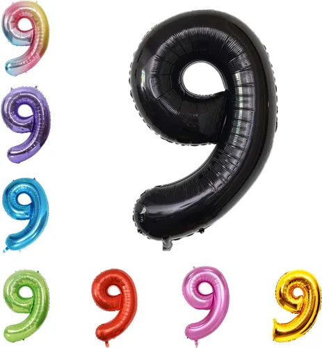 Vista 123 de Globo grande de helio con números 0-9 de 40 pulgadas para cumpleaños, bodas y fiestas (rojo, 9)