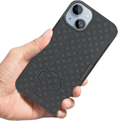 Vista 7 de Fingic Compatible con iPhone 14, iPhone 13 Funda con clip para cinturón, carcasa delgada combinada con soporte giratorio para cinturón, funda