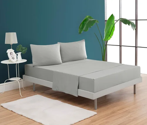 Vista 3 de Juego de sábanas de cama 100% algodón con bolsillo profundo - Tejido jersey de camiseta - Extra suave - Fácil ajuste - Juego de 4 piezas con fundas