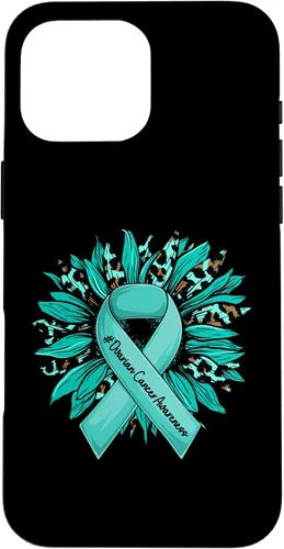 Vista 19 de Leopard Sunflower Teal Ribbon Ovarian Cancer Awareness Case for iPhone 16