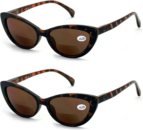 Vista 5 de BIFOCAL - 2 pares de lentes de sol de lectura BIFOCAL para mujer, diseño de tortuga, color negro