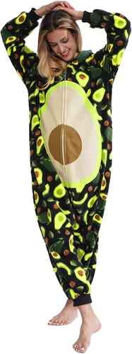 Vista 5 de vavalad Pijama de aguacate para adultos, disfraz de fruta, pijama de una pieza, overol de cosplay para mujeres y hombres