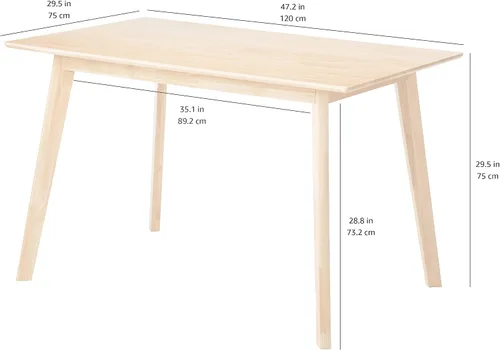 Vista 3 de Amazon Basics Mesa de comedor rectangular de madera maciza con certificación FSC, fácil de montar, 29.5 pulgadas de profundidad x 47.2 pulgadas