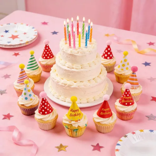 Vista 6 de 116 piezas de mini sombrero de cumpleaños para cupcakes, decoración de tartas