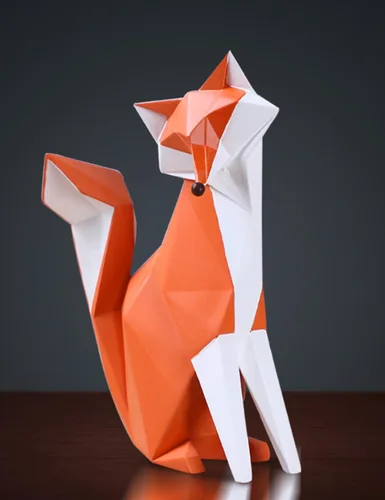 Vista 4 de HAUCOZE - Figura de estatua de zorro moderna, escultura de animal, decoración del hogar, 8.0 pulgadas Arte geométrico, decoración del hogar
