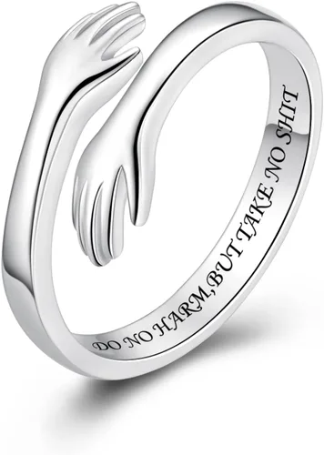 Vista 25 de Anillos de abrazo de plata esterlina S925 para mujeres, adolescentes y niñas, anillo ajustable para nieta, hija, esperanza, promesa, amistad, anillo
