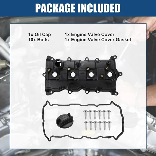 Vista 7 de X AUTOHAUX Cubierta de válvula del motor del árbol de levas del coche con kit de pernos de junta Válvula PCV y tapa de aceite