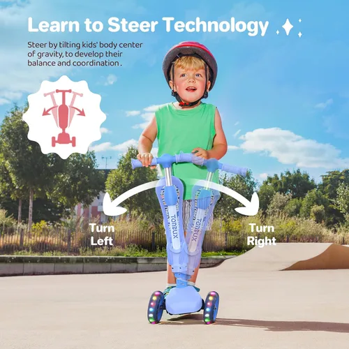 Vista 4 de TONBUX Kids Scooter with Seat, 3 Wheels Scooter with PU Luminous Wheels, Non-Slip Handle and Wide Deck, Sensitive Brakes, 4-Level Adjustable Height
