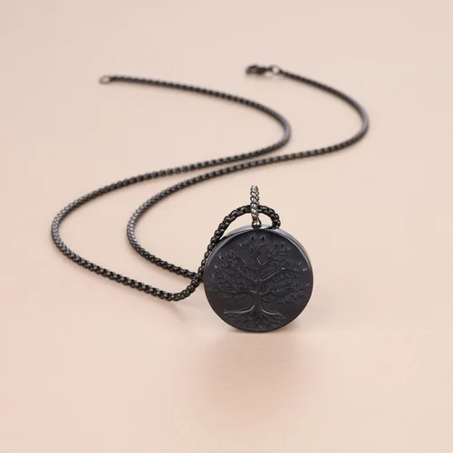 Vista 3 de COAI Collar de obsidiana negra con árbol de la vida para hombre