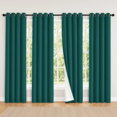 Vista 62 de 2 paneles de cortinas 100% opacas, de peso medio, con aislamiento térmico y ojales para dormitorio, sala de estar, tratamiento de ventana