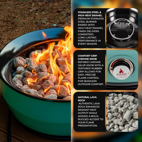 Vista 5 de Outland Living Fogata Grande de Gas Propano para Exteriores, 60,000 BTU/h, 24 pulgadas con Tapa - Tazón de Fuego Moderno Lake Country 800 para Azul