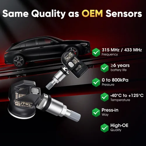 Vista 6 de Autel Juego de 4 Sensores TPMS, MX-Sensor 2 en 1 315MHz + 433MHz de Inserción TPMS Sensor Universal Programable, Nivel OE 100% Clonable por Autel