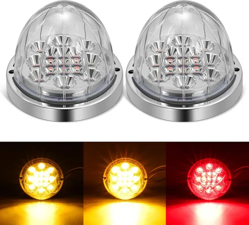 Vista 9 de 2 piezas de luces de sandía, luz de sandía LED de doble función de 17, lente ámbar con bisel de acero inoxidable, luces de señal de parada y giro