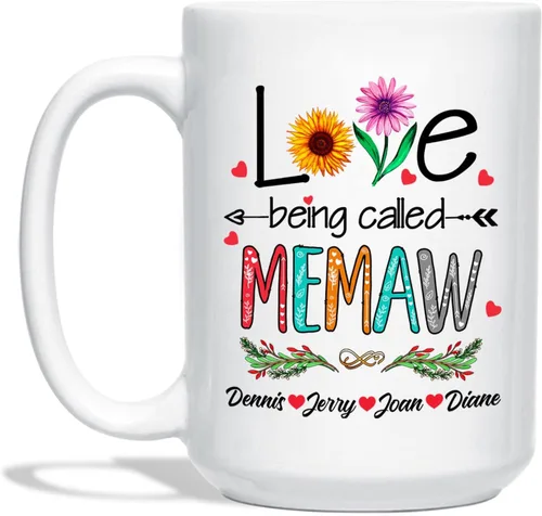 Vista 9 de Love Being Called Gigi Tazas de té y café – Tazas de cerámica Gigi personalizadas – Regalo para nietos – Tazas de flores – Cerámica blanca de 11 oz